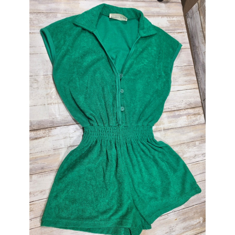Vintage‎ Smart Alec California Green Terry Cloth Romper Sleeveless Sunsuit Retro